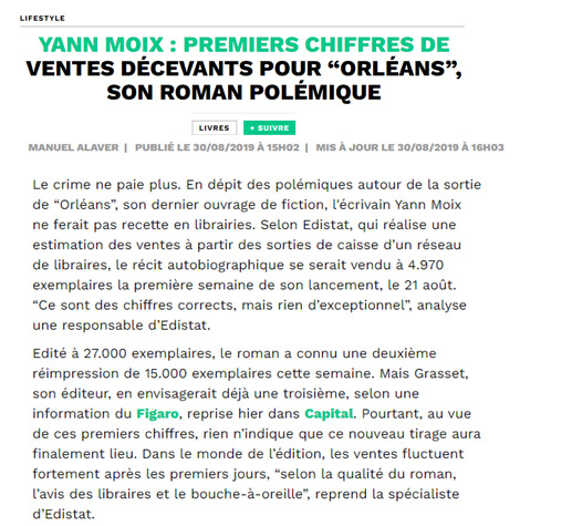 Capture ecran chiffre vente Orleans décevante